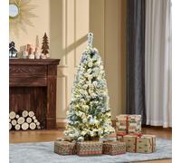 HOMCOM 4FT Prelit Artificial Snow Flocked Christmas Tree with Warm White LED Light, Holiday Home Xmas Decoration, Green White