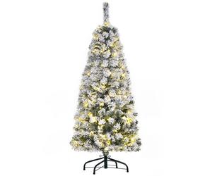 HOMCOM 4FT Prelit Snow Flocked Christmas Tree Light Indoor HomeDecoration in Green | Size: 120 cm x 60 cm HOMCOM Green 120 cm x 60 cm