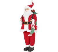 HOMCOM 4ft Singing Dancing Santa Claus, Standing Christmas Animated Santa Figure with Sack, Hanging Elf, Sound/Touch Activated