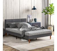 HOMCOM 4ft Upholstered Double Bed Frame w/ Wooden Slat No Box Spring Needed