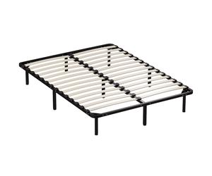 HOMCOM 4ft6 Double Bed Frame, Metal Platform Bed Frame with 2 x 14 Wood Slats, No Box Spring Needed, Underbed Storage, Black