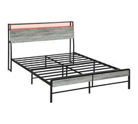 HOMCOM Double Steel Bed Frame with LED Lights and Headboard Shelf - Grey, Grey