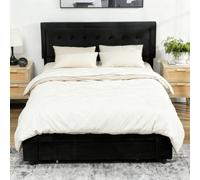 HOMCOM Double Black Ottoman Bed with Adjustable Velvet Headboard - Wilko