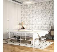 Homcom 4Ft Metal Double Bed Frame W/ Storage White, White