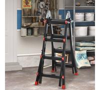 4M Aluminium Duo Ladder Telescopic Herringbone Multi-Purpose DIY Non-Slip, Multi