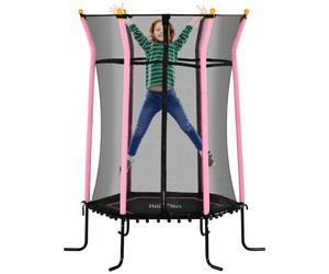HOMCOM 5.2FT / 63 Inch Kids Trampoline With Enclosure Net Mini Indoor Outdoor Trampolines for Child Toddler Age 3-10 Years Pink