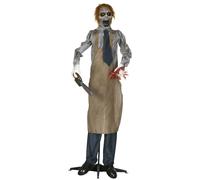 HOMCOM 5.5ft Life Size Halloween Animatronic Standing Chainsaw Killer, with Light Up Eyes, Sound Activated Moving Body, Scary Halloween Decorations, Battery Operated, Indoor Party Props Khaki