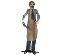 HOMCOM 5.5ft Life Size Halloween Animatronic Standing Chainsaw Killer, with Light Up Eyes, Sound Activated Moving Body, Scary Halloween Decorations, Battery Operated, Indoor Party Props