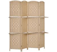 HOMCOM 5.6 Ft Tall Folding Room Divider with Storage Shelves, 4 Panel Portable Privacy Screen for Home Office, Bedroom, Brown