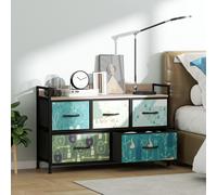 HOMCOM "Exquisite patterned drawer panels;","Drawers can be removed and folded;","Wood-effect top for handy display space;" - Blue - 98W x 29D x 63H cm