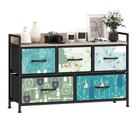 HOMCOM "Exquisite patterned drawer panels;","Drawers can be removed and folded;","Wood-effect top for handy display space;" - Blue - 98W x 29D x 63H cm