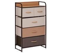 HOMCOM 5-Drawer Dresser Tower 3-Tier Storage Organizer with Steel Frame Wooden Top for Bedroom Hallway Closets Multicolour