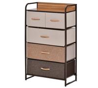 5-Drawer Dresser Tower 3-Tier Storage Organizer with Steel Frame Wooden Top for Bedroom Hallway Closets Closet Dresser - With 5 Linen - Home Living |