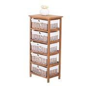 Homcom 5 Drawer Dresser Wicker Basket Storage Shelf Unit Wooden Frame Home Organisation Cabinet Bedroom Office Furniture Natural Finish 90x40cm