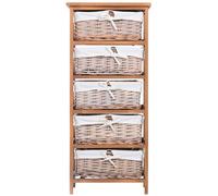 Homcom 5 Drawer Dresser Wicker Storage Shelf Unit Wooden Home Organization In Natural Natural