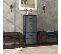 HOMCOM 5 Drawer Fabric Chest of Drawers w/ Wooden Top for Hallway Grey, Grey