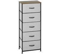 HOMCOM 5 Drawer Fabric Chest of Drawers w/ Wooden Top for Closet Hallway Grey
