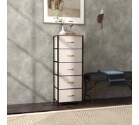 HOMCOM 5 Drawer Fabric Chest of Drawers w/ Wooden Top for Hallway Cream HOMCOM Cream