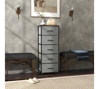 HOMCOM 5 Drawer Fabric Chest of Drawers with Wooden Top - Rustic Brown | TJ Hughes