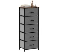 HOMCOM 5 Drawer Fabric Chest of Drawers with Wooden Top, Rustic Brown
