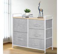 HOMCOM 5 Drawer Linen Basket Storage Unit Home Organisation w/ Shelf Handles - Grey - 5