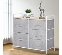 HOMCOM 5 Drawer Linen Basket Storage Unit Home Organisation w/ Shelf Handles - Grey - 5
