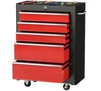 HOMCOM 5-Drawer Lockable Steel Tool Storage Cabinet Tool Chest Red | Wheels, Handle, 2 Keys, Organisation Box Unit, Garage DIY Workshop Trolley