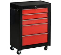 Homcom 5-drawer Lockable Steel Tool Storage Cabinet Wheels Handle 2 Keys Red, Red