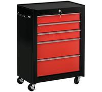 HOMCOM 5-Drawer Lockable Steel Tool Storage Cabinet with Wheels Red