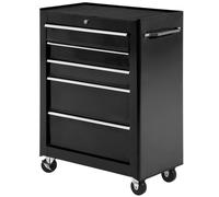 HOMCOM 5-Drawer Tool Box on Wheels, Lockable Tool Storage Cabinet with EVA Pad Tool Cabinets with Ball Bearing for Garage, Workshop, Black Aosom UK