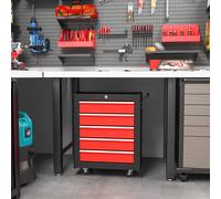 HOMCOM 5-Drawer Tool Chest Steel Lockable Tool Storage Cabinet w/ Wheels Red