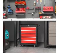 HOMCOM 5-Drawer Tool Chest Steel Lockable Tool Storage Cabinet w/ Wheels Red, Red