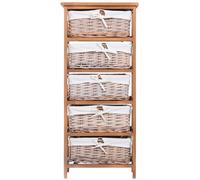 Homcom 5 Drawer Dresser Wicker Storage Shelf Unit Wooden Home Organization In Natural Natural