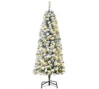 HOMCOM 5 Feet Pre Lit Christmas Tree Artificial Snow Flocked Christmas Tree w/ Warm White LED, Holiday Home Xmas Decoration, Green White Aosom UK