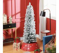 HOMCOM 5ft Artificial Pencil Christmas Tree with 263 Snow Flocked Branches, Metal Base, Realistic Xmas Tree, White