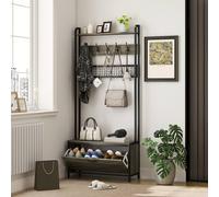 HOMCOM Industrial Hall Tree Coat Rack Stand with Shoe Cabinet Grey - Grey