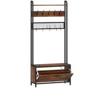 HOMCOM 5-In-1 Industrial-Style Hallway Tree - Brown/Black