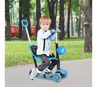 HOMCOM 5 in 1 Kids Scooter 3 Wheel Toddler scooter Kick Scooter with Adjustable Handlebar, Removable Seat & Back Rest for 18 Month+, Blue