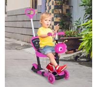 HOMCOM 5 in 1 Kids Scooter 3 Wheel Toddler scooter Kick Scooter with Adjustable Handlebar, Removable Seat & Back Rest for 18 Month+, Pink