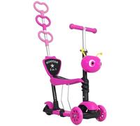 HOMCOM 5 in 1 Kids Scooter 3 Wheel Toddler scooter Kick Scooter with Adjustable Handlebar, Removable Seat & Back Rest for 18 Month+, Pink