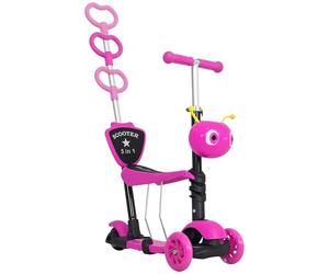 HOMCOM 5 in 1 Kids Scooter 3 Wheel Toddler scooter Kick Scooter with Adjustable Handlebar, Removable Seat & Back Rest for 18 Month+, Pink