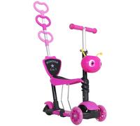 HOMCOM 5-in-1 Kids Toddler 3 Wheels Mini Kick Scooter Push Walker with Removable Seat & Back Rest for Girls and Boys Pink