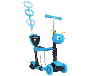 HOMCOM 5-in-1 Kids Toddler 3 Wheels Mini Kick Scooter Push Walker with Removable Seat & Back Rest for Girls and Boys Blue