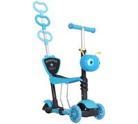 HOMCOM 5 in 1 Kids Scooter 3 Wheel Toddler scooter Kick Scooter with Adjustable Handlebar, Removable Seat & Back Rest for 18 Month+, Blue