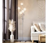 HomCom Modern Floor Lamp - 5-Light with Crystal Shade - Silver