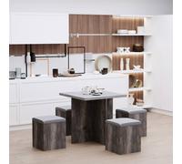 5 PC Dining Set Wooden Space saving Storage Cushioned Ottoman Seats HOMCOM Grey One Size