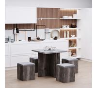 HOMCOM 5 PC Dining Set Wooden Space saving Storage Cushioned Ottoman Seats in Grey HOMCOM Grey