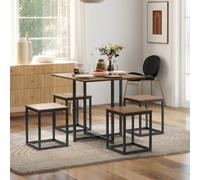 MDF Topped Steel 5-Piece Dining Set Dining Table with 4 Stools Black/Brown