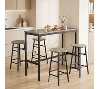 HOMCOM 5 Piece Bar Set, Industrial Kitchen and Chair Set Grey Wood Effect
