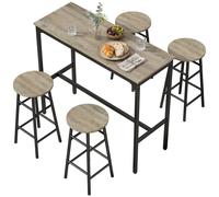 HOMCOM 5 Piece Bar Set, Industrial Kitchen and Chair Set Grey Wood Effect